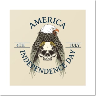 America Independence Day. July 4. Illustration with eagle and skull Posters and Art